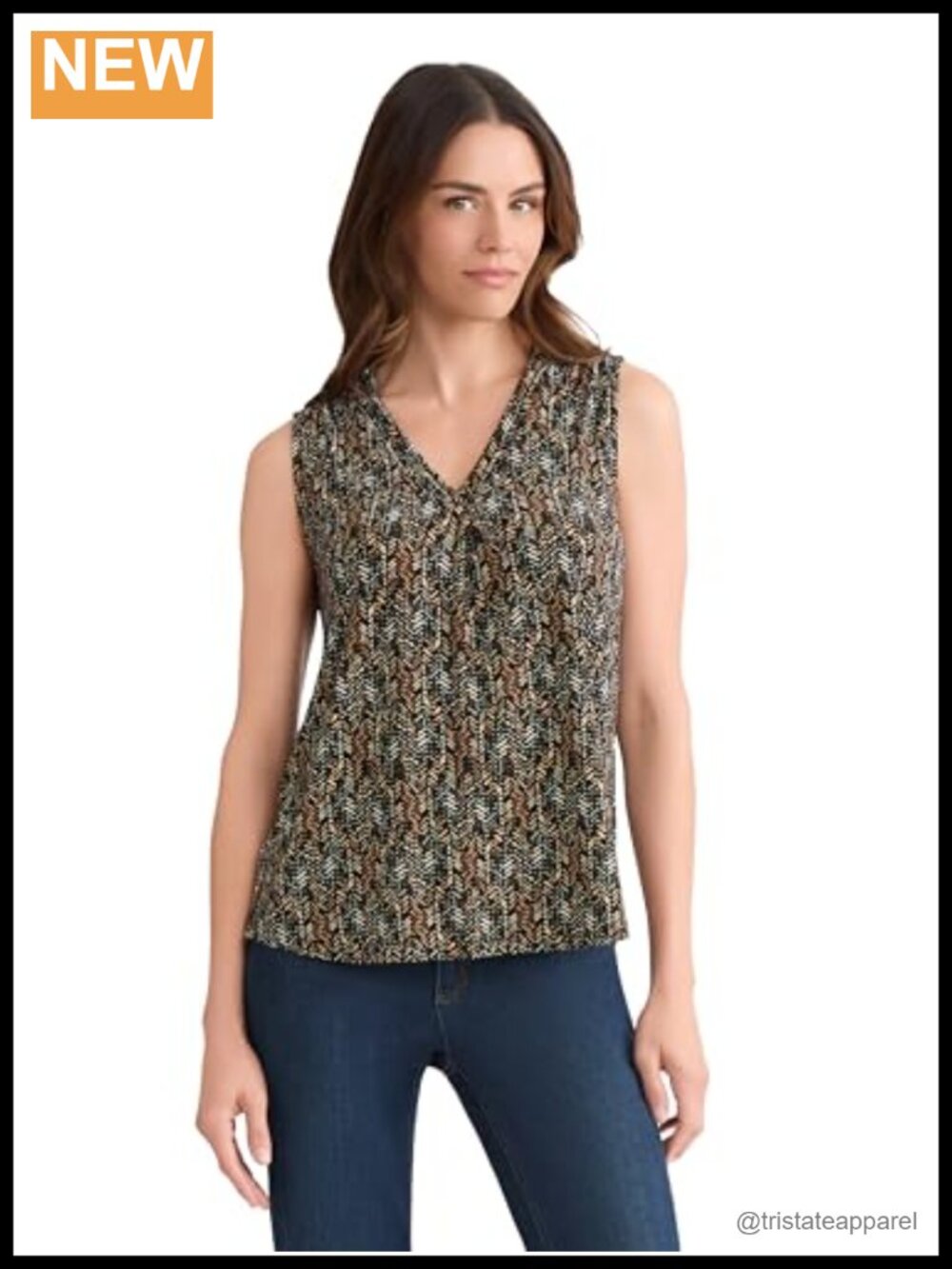 Jones New York Sleeveless V-Neck Printed Top
